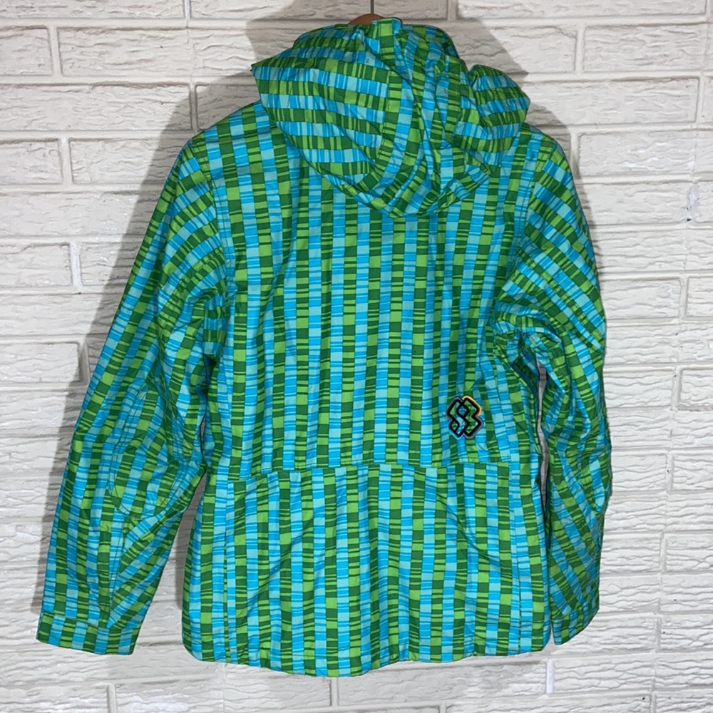 Special Blend Snowboard Jacket Size Medium Green & Blue Stripe Pattern Hooded - Picture 9 of 10